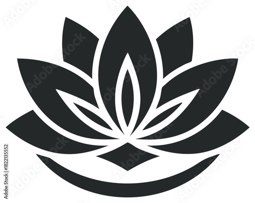 Stylized Lotus Flower Silhouette. Dark Floral Motif for Spa, Meditation, Wellness, Yoga Center Branding.