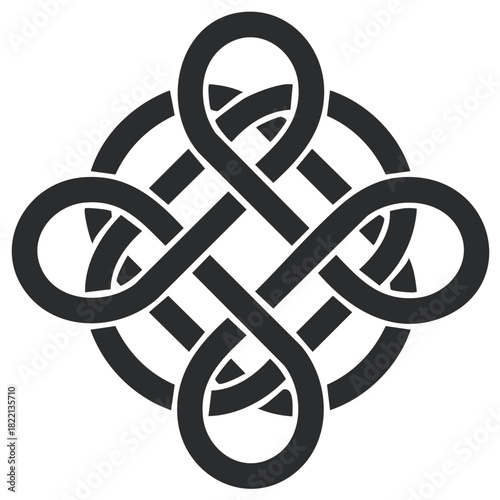 Geometric Celtic Knot Design with Rounded Lines, A Circular Graphic Pattern with Elegant Intertwined Motifs in Contemporary Style