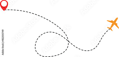 Airplane flight path from a starting point to a destination journey