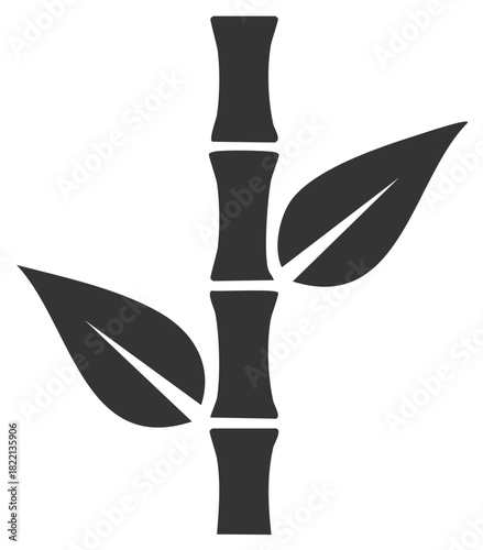 Simplified illustration of a bamboo stem and leaves on white background.