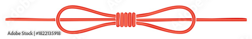 Loop knot tied with red cord or rope showing detail of how a knot is tied