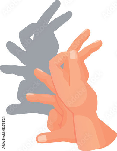 Hand bunny silhouette. Animal shadow gesture play