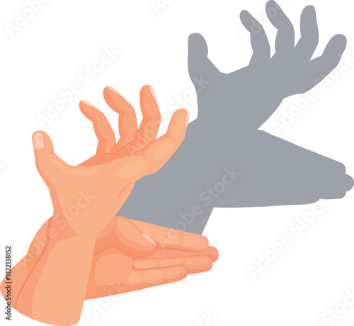 Hands show moose shadow silhouette. Animal play