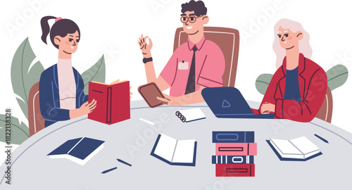 Students prepare to exam. Learning young people together