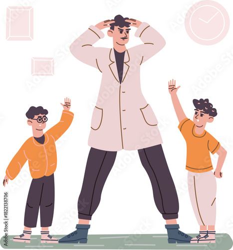 Dad in stress. Bad kid discipline color icon