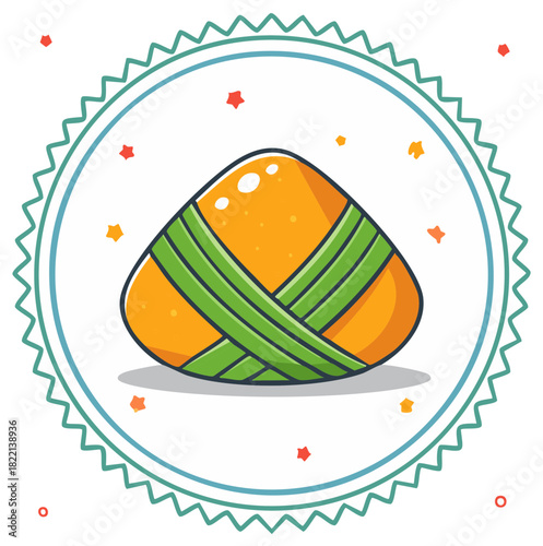 Vibrant Zongzi glutinous sticky rice dumpling wrapped in green leaves with decorative frame