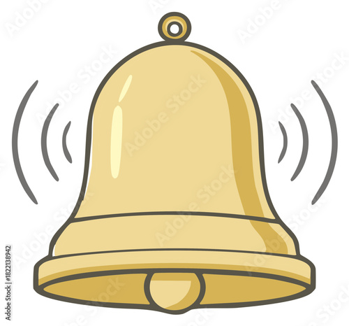 Illustration of a Ringing Golden Metal Bell Sound Waves Notification Symbol Icon