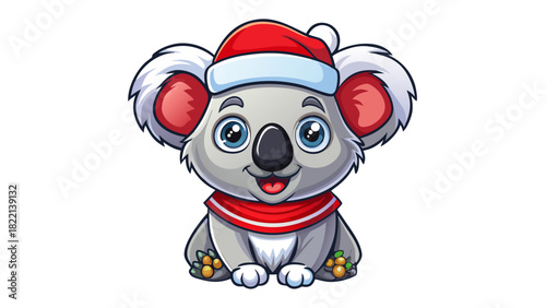 Very beautiful vector illustration of a Christmas-themed koala silhouette wearing a Santa hat, designed in a clean and festive style suitable for holiday decorations, cards, and seasonal graphics.