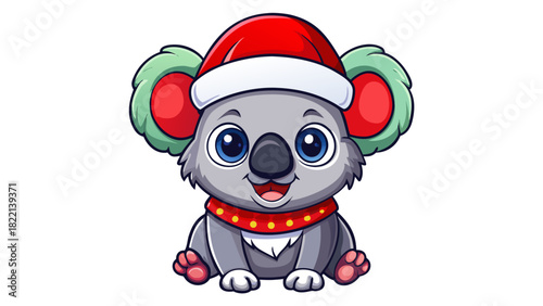 Very beautiful vector illustration of a Christmas-themed koala silhouette wearing a Santa hat, designed in a clean and festive style suitable for holiday decorations, cards, and seasonal graphics.