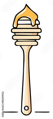 Wooden Honey Dipper with Dripping Sweet Honey Illustration