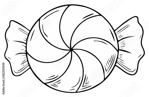 Black and white illustration of a spiral candy