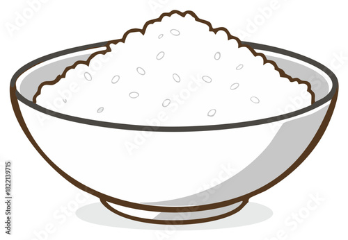 Cartoon illustration of a bowl filled with white rice.