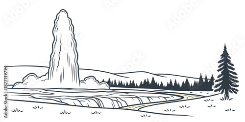 Yellowstone Old Faithful Geyser Steam Minimalist Vector – Modern National Park Landmark Illustration for Travel, Nature, and Lifestyle Graphics
