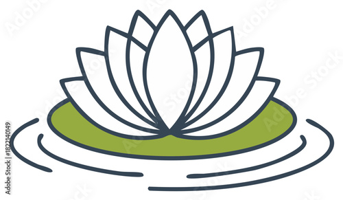 Stylized lotus flower icon floating on water with ripples