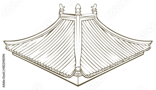 Traditional Pagoda Roof Illustration with Intricate Details Graphic Element