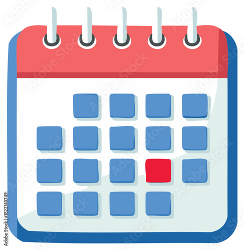 Calendar illustration with blue squares and one highlighted red date