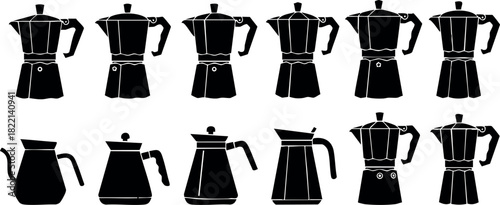 Coffee maker silhouette set illustration with various styles and handles vector