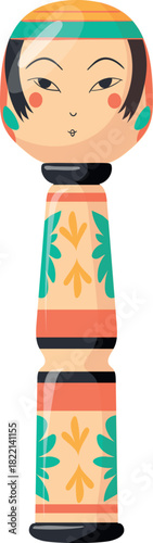 Kokeshi doll cartoon icon. Ornate wooden toy