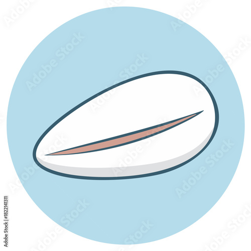 Simple vector drawing of a white seed in light blue circle, showing healthy snack