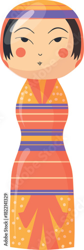 Cartoon kokeshi icon. Vintage popular wooden doll