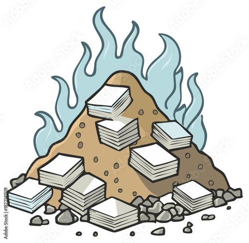 Burning Data Heap Documents Stack Papers Flames Heap Fire Overload Waste