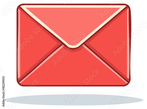 Isolated red envelope with a cream trim and a subtle shadow beneath