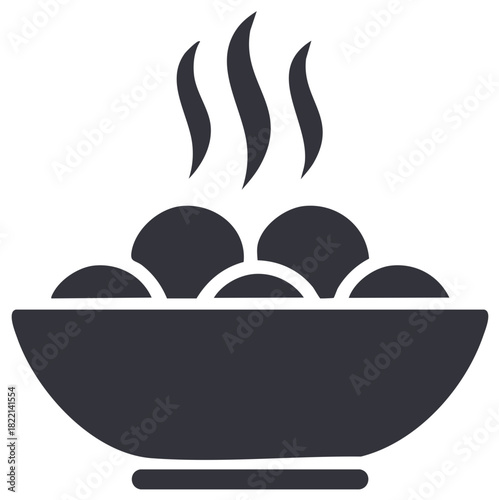 Hot Meal in Bowl with Steam Culinary Presentation, Simple Vector Silhouette Icon