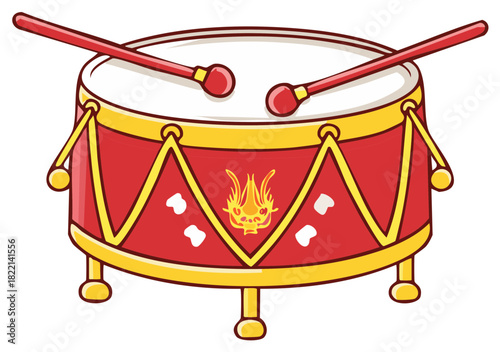 Red and Gold Festive Drum with Drumsticks for Celebration and Cultural Events