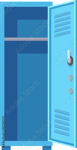 Open metal locker. Cartoon school safe box