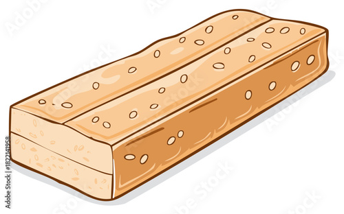 Golden brown sesame seed bar traditional sweet dessert snack cartoon vector illustration