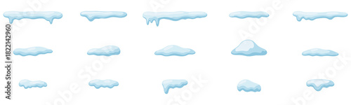 Snow ice vector winter frame effect frozen illustration. Icicle cold frozen frost ice snow cap set. Vector Illustration.