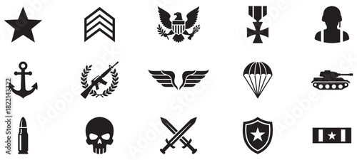 Military, army icon set. Military badge. Army stencil icon. Vector illustration