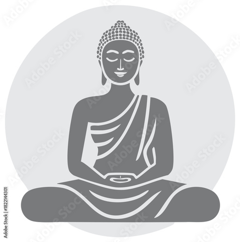 Meditating Buddha Icon: Serene Spiritual Symbol on Round Background