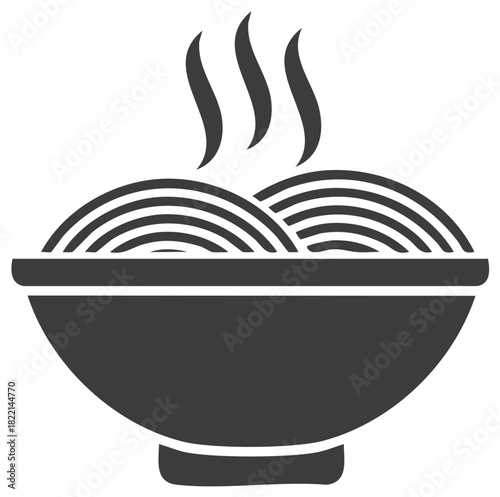 Steaming bowl of noodles icon with rising steam stylized illustration