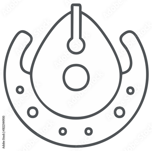 Line art icon of a horseshoe combined with a fish fillet and fishing hook for luck