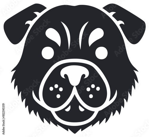 Stylized Silhouette Head of a Dog with Droopy Ears and Distinctive Markings