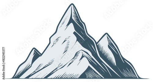 Stylized illustration of rugged snow-capped mountains in a graphic vector style