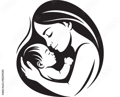Mother holding baby in her arms a loving embrace vector illustration for motherhood and family concepts