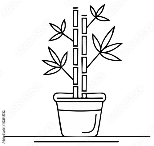 Potted Bamboo Plant Minimalistic Outline Illustration Interior Houseplant Icon