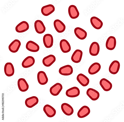 Abstract pattern of scattered pink oval shapes with dark red outlines