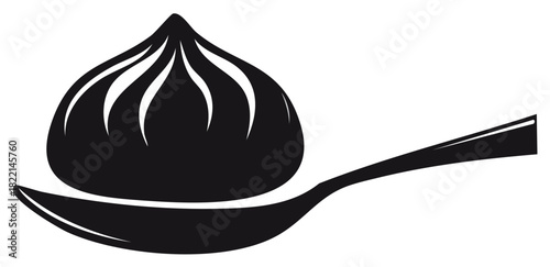 Dumpling on a Spoon Silhouette Illustration Asian Food Vector Graphics
