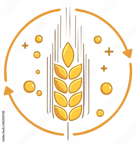 Wheat grain and cycle illustration with bubbles and plus signs