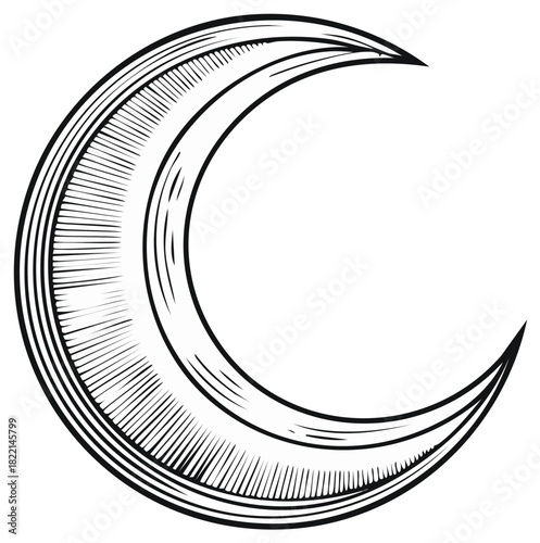 Vintage Engraved Crescent Moon Celestial Night Sky Symbol Illustration