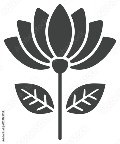 Floral silhouette graphic, abstract lotus flower illustration, modern minimalist design