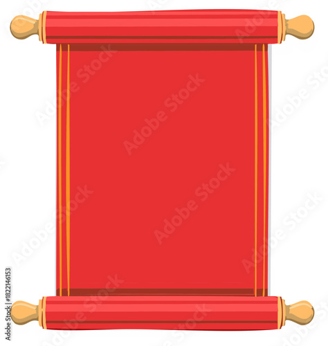 Traditional Asian red scroll with blank space for an important message or royal decree