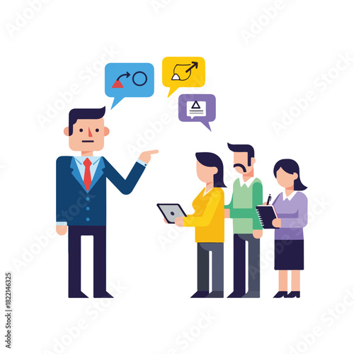 Business meeting with strategy outlined for team brainstorming about plans and goals for growth. Business meeting discussions show team’s approach to strategy planning and creative goals,