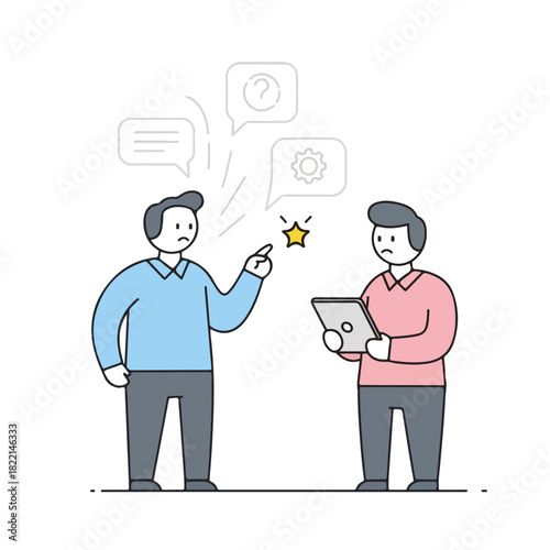 Communication breakdown shows two people disagreeing and failing to understand each other, their conversation riddled with unanswered questions.