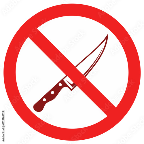 No Knives Allowed Sign Knife Crossed Out Red Circle Restriction Tool Ban