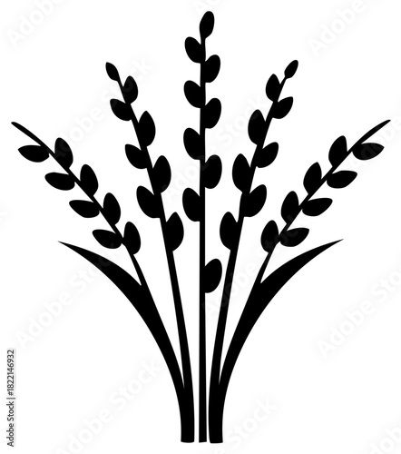 Silhouette of Pussy Willow Twigs and Leaves Isolated on White, Spring Flower, Floral Design, Botanical Elements