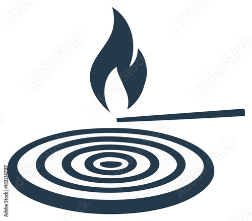 Burning match ignites a spiral design, flame and energy concept